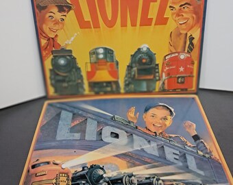 Two Lionel 1952 Catalogue Cover Metal Tin Sign Model Train Embossed