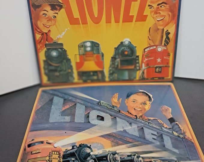 Two Lionel 1952 Catalogue Cover Metal Tin Sign Model Train Embossed