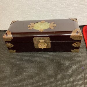 Vintage Jade Wood & Etched Brass Treasure Trinket Box