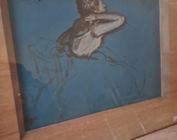 Edgar Degas Seated Dancer ,  Signed  Drawing, Blue Collection Series.