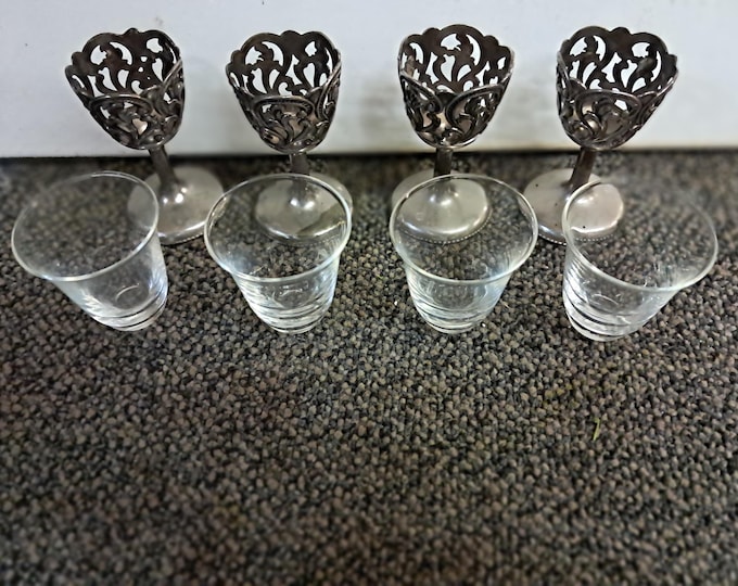 Vintage Silver Plated Tulip Cordial Glass Holder Set of 4