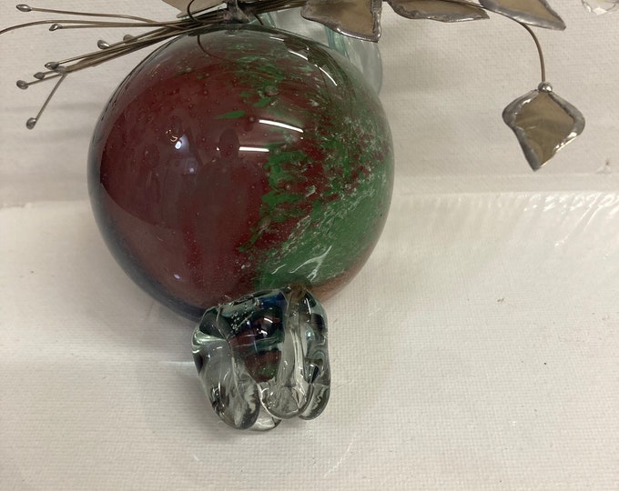 Handmade Glass  Pomegranate With Silver  Flower and  Butterfly