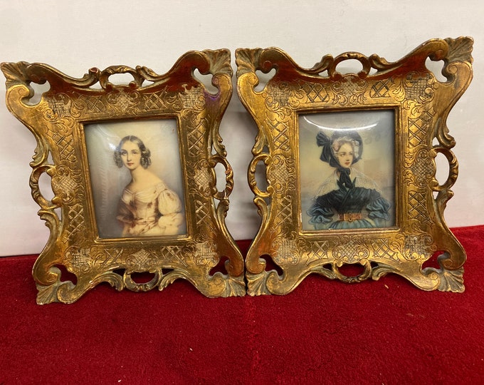 Exceptional Vascovanelli Florentine Carved Wood Picture Frame w/ Painting Signed - 1940's Era - Cremona Italy