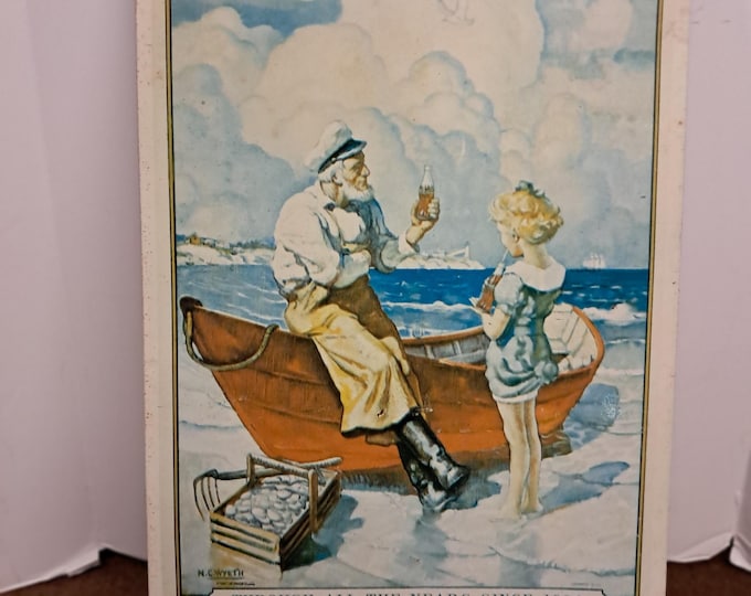 COCA-COLA  50th Anniversary Metal Sign  From  1990 with Art Work by N.C. wyetch