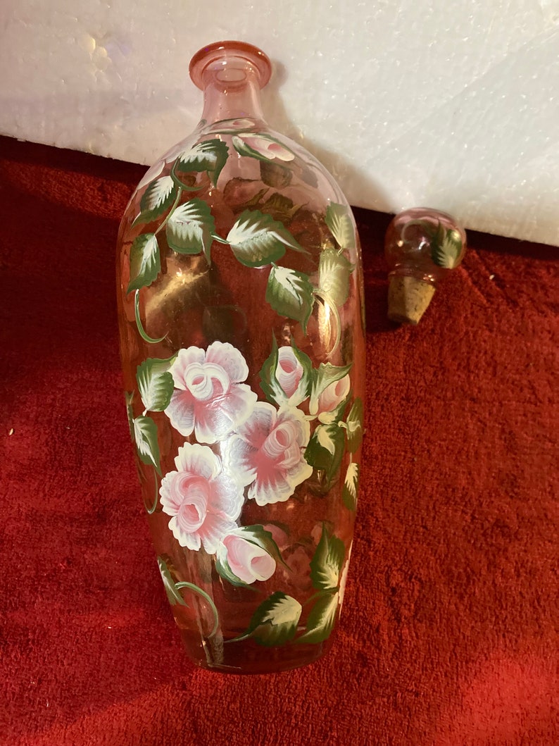Vintage Hand Painted Floral Glass Bottle With Matching Stopper - Etsy