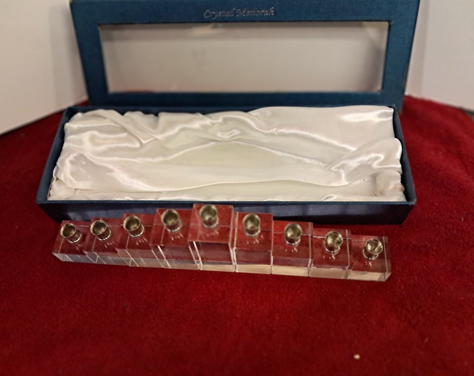 Crystal Menorah-Menora w/Chrome Candle Holder in Silk Lined Box