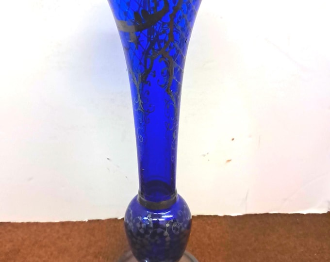 Vintage APA Milano Argento Cobalt Blue Venetian Art Glass Vase 925 Silver