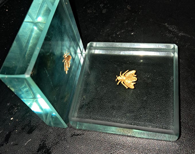 Pair of Golden Bee engraved  of  Glass Paperweight