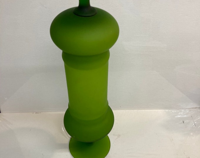 Vintage Empoli  Green Optic Glass Footed Apothecary Jar