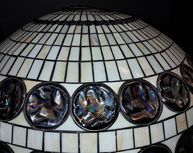 Vintage  leaded  Stain Glass  Ceiling Light Fixture Round