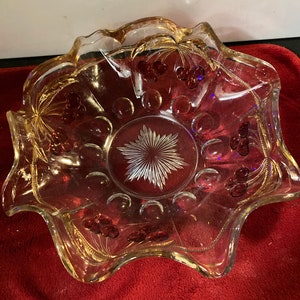 Antique Northwood Carnival Glass Cherries Pattern Centerpiece 8 Ruffle Serving Bowl GOLD