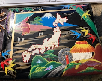 Vtg Japanese Mt Fuji Photo Album Black Lacquer Pagoda Abalone  Photo Album Mt Fuji Pagoda Musical Japanese Lacquer Black Red 1963 Vintage main image 0