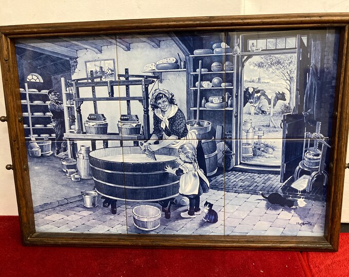 Tea Serving Tray , Rural Cheese Making Scene, Vintage,-Holland