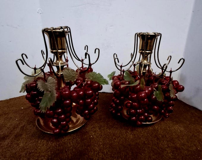 Bronze Candle Holders With Grape Decorations