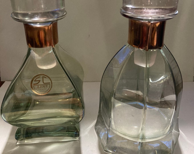 Two SC LINE Glass Perfume Bottle and Stopper Gray /Gold Crystal .Made in Italy