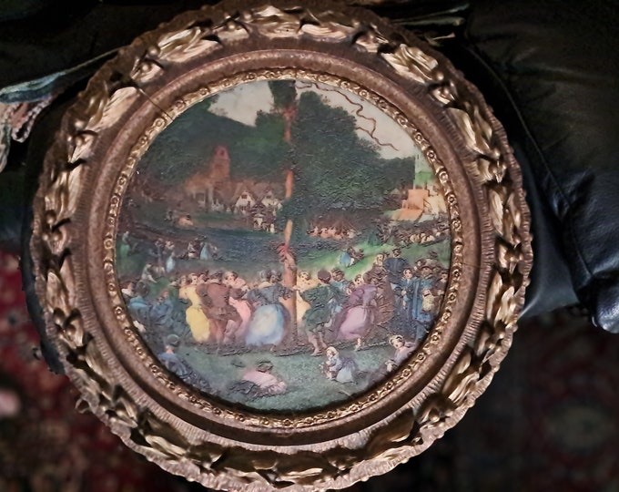 Vtg Artini Arts Engrav Handpainted Masterpiece Village Oval Framed