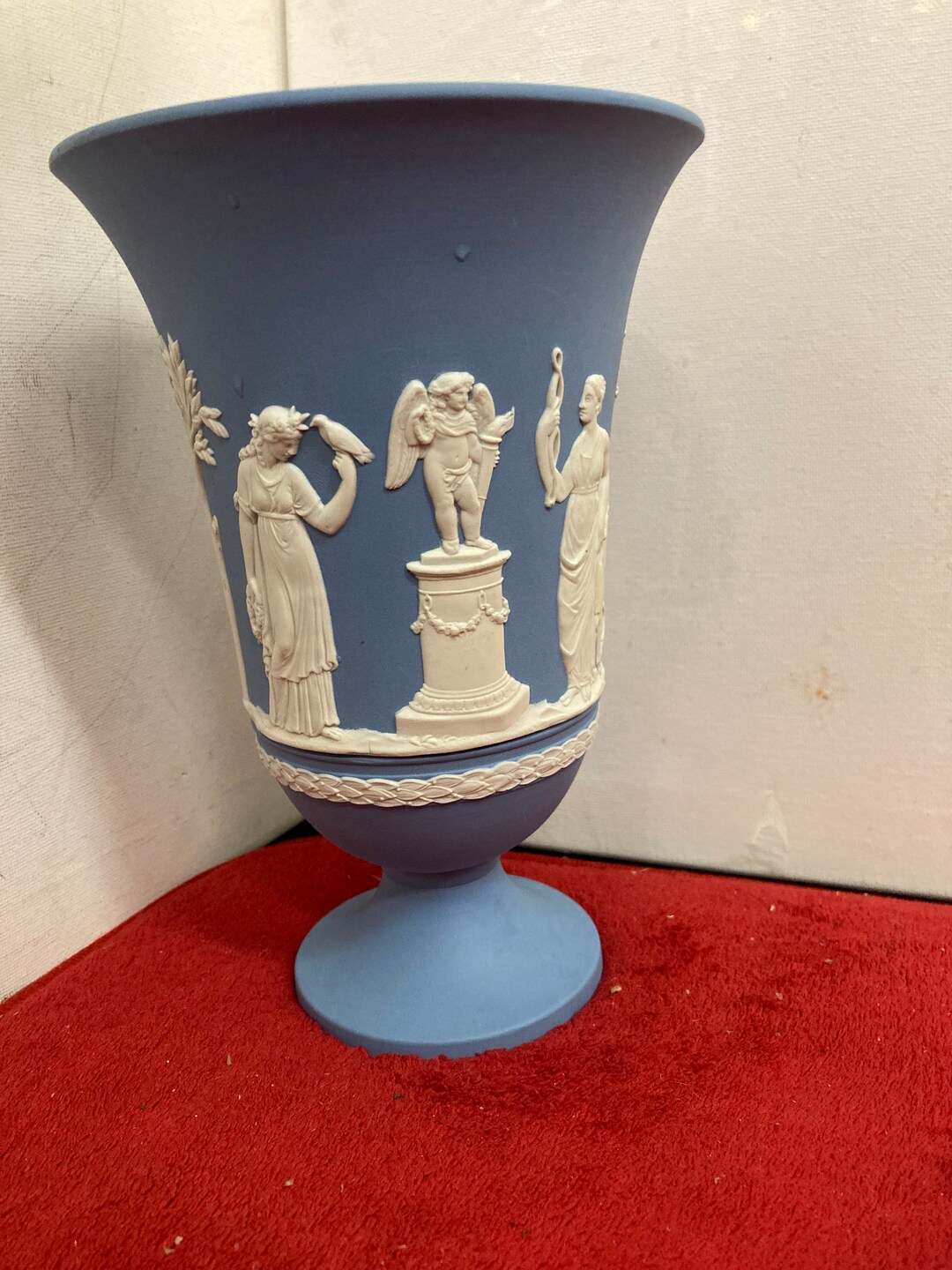 2 Wedgwood Blue Jasperware Vase Pale Blue White Classical Figures