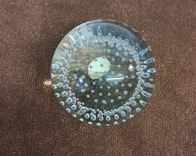 Hand Blown Glass Paperweight: Controlled Bubbles, Extra Large 4"