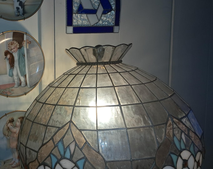 Vintage  leaded  Stain Glass  Ceiling Light Fixture Round