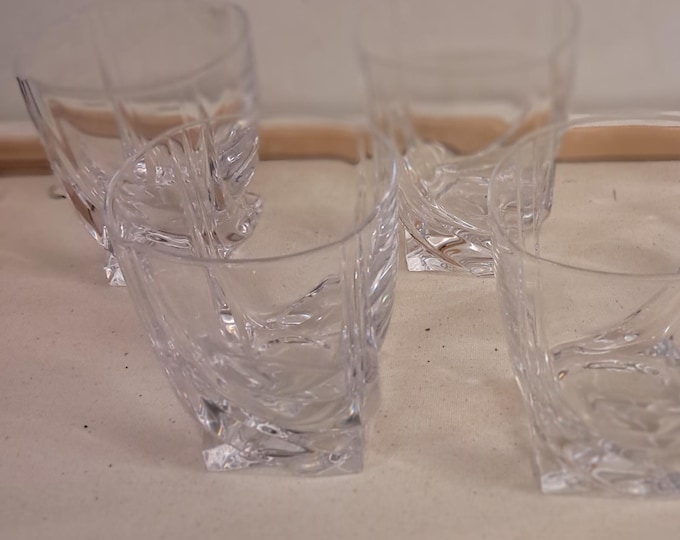 Cofrac Art Verrier France Set of 4 Geometric Crystal Bar Tumblers ~RARE!