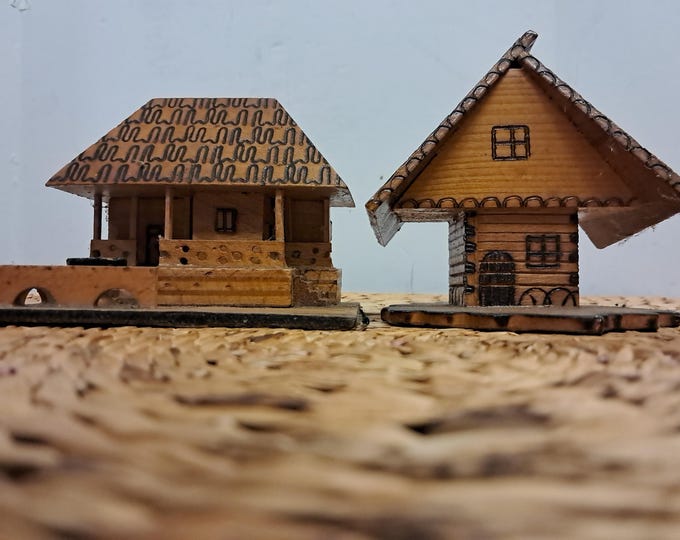 Two Vintage Romania Wooden House Cooperative Marama Musceleana Cimpulung Collectable
