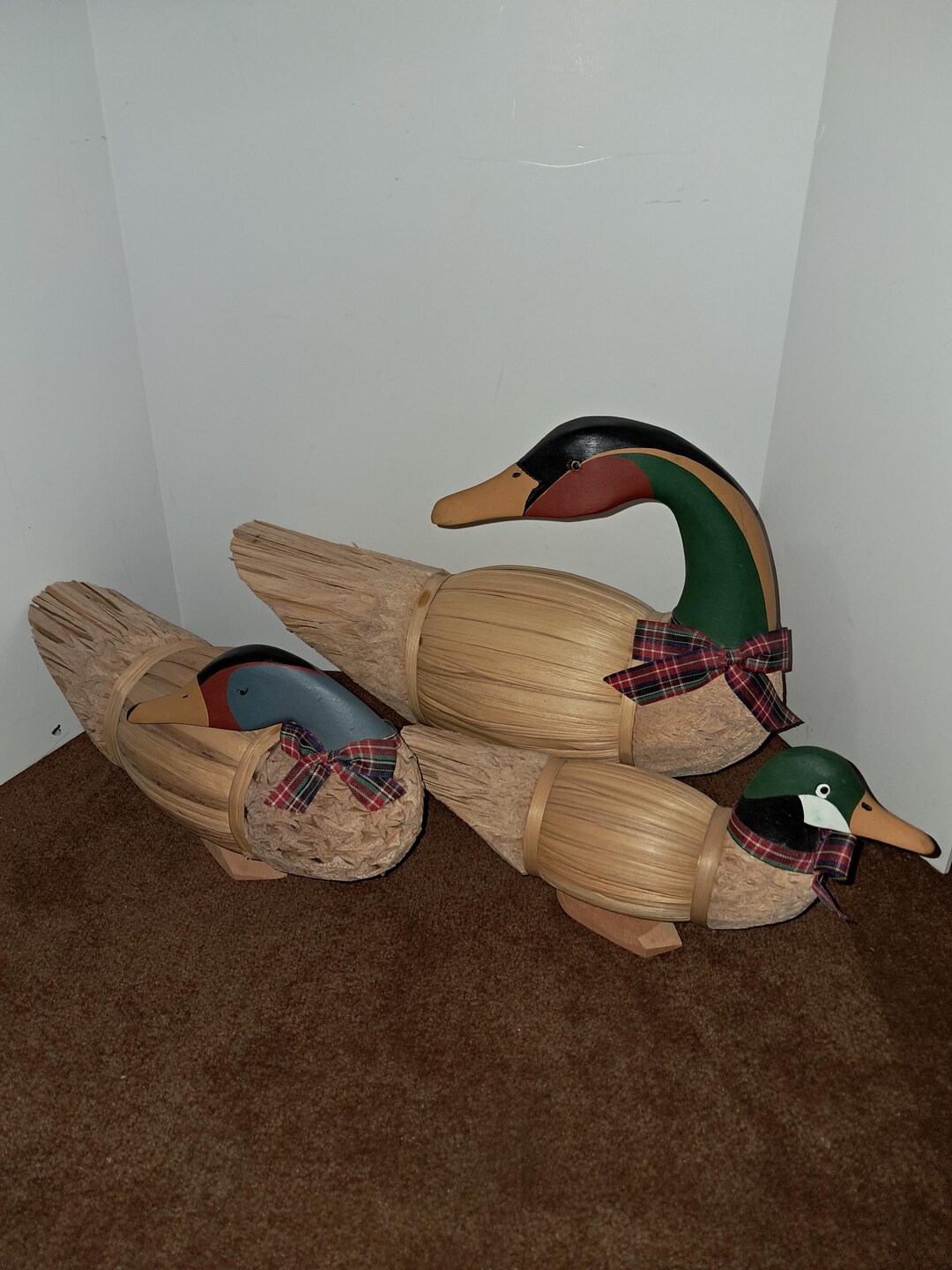 Russell Raspberry Decoy Russ Berrie Vintage Duck Decoy Cork Straw Corn Husk Reed Wood Folk Art ...