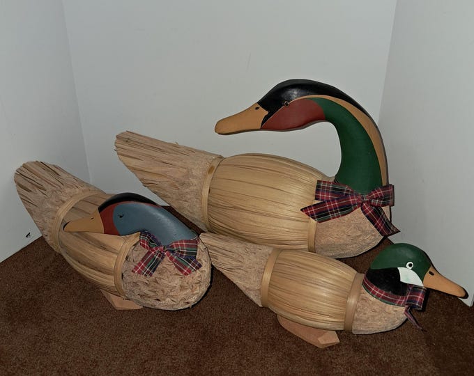 Russ Berrie Vintage Duck Decoy Cork Straw Corn Husk Reed Wood Folk Art Philippines