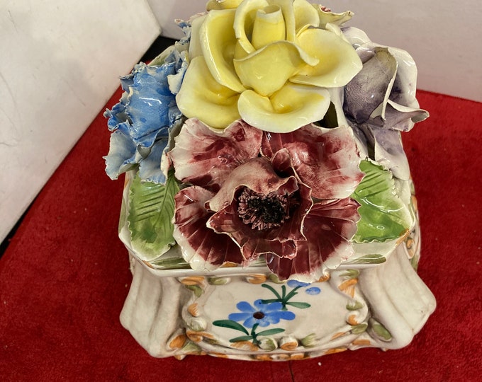 Vintage V. Bassano Capodimonte Style Porcelain Cookie Jar With Floral Arranged Lid