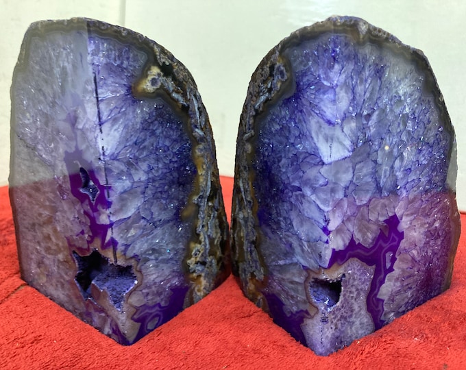 Large Geode Bookend. Purple Agate Bookend Pair.