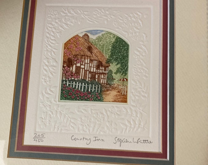 Stephen Little ,Country Inn, Colored Etching on Paper Signed and Numberd