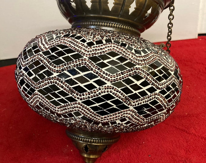 Handmade Mosaic Hanging Decor with Black Glass  and  Beads