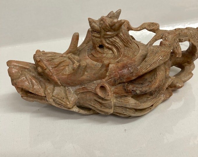 Vintage Chinese Carved Soapstone Dragon Teapot