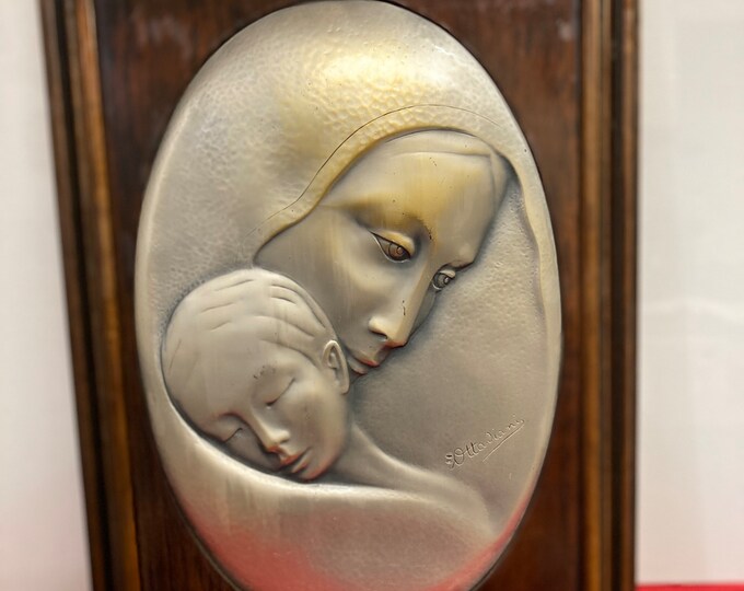 Ottaviani 925 Silver Metal Art Wall Hanging Made In Italy Madonna And Child