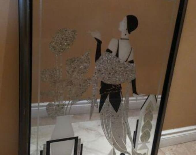 Vintage Richard Sandoval Deco Girl Art Mirror Etching