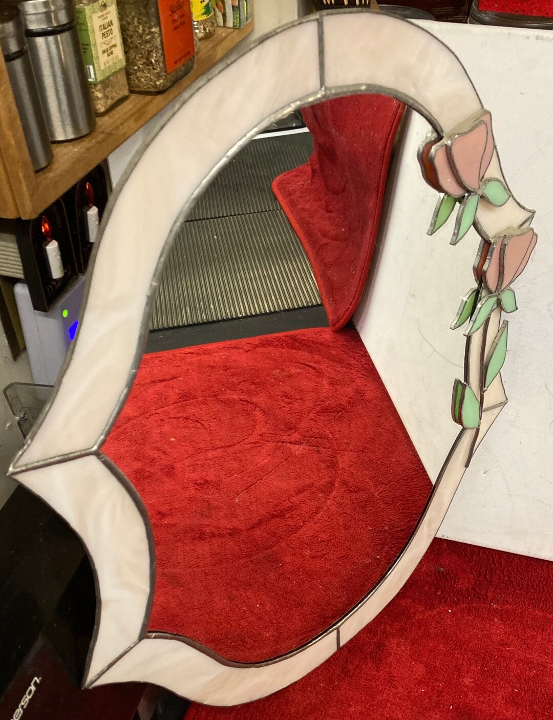 Stained Glass Mirror, Floral Wall Hanging, Decorative Wall Mirror, Flower Custom Design, Living