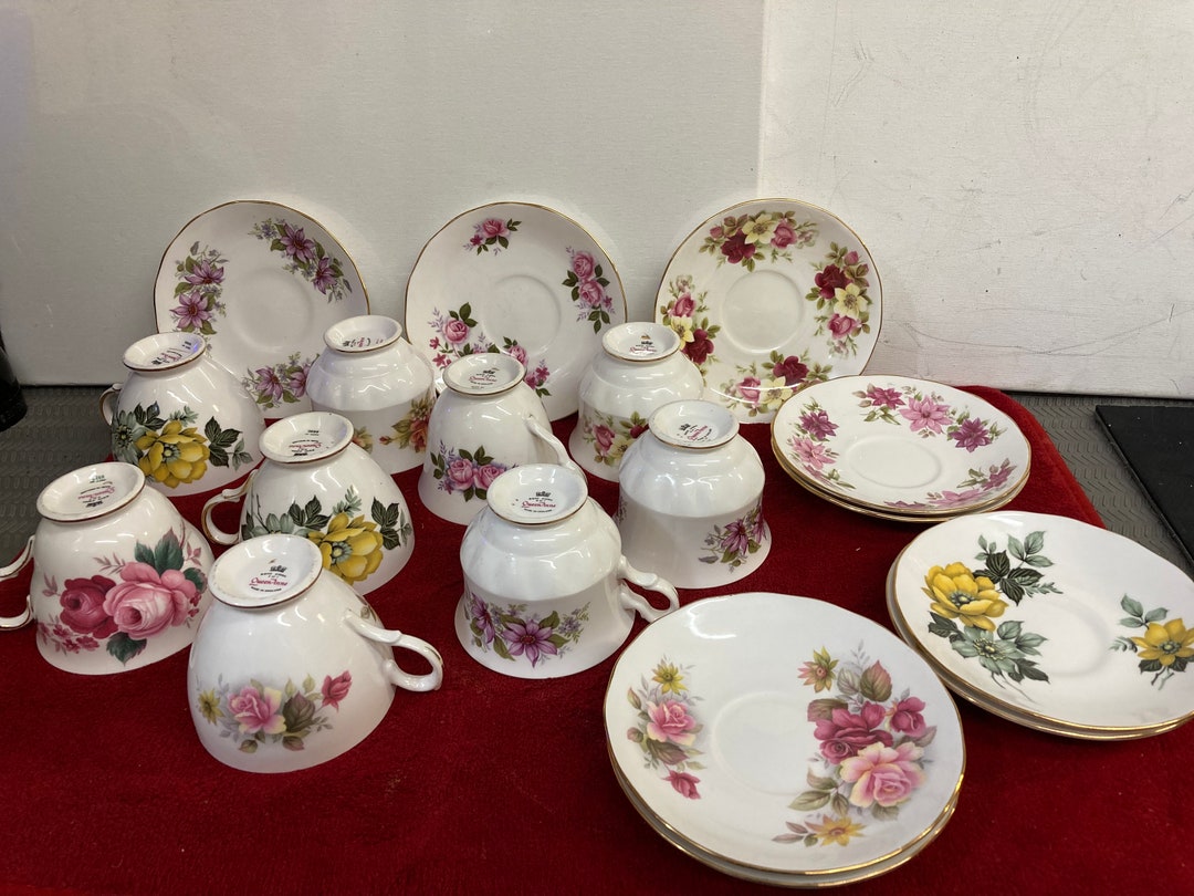 9 Vintage Queen Anne , Cups and Saucers, Floral Pattern ,bone China