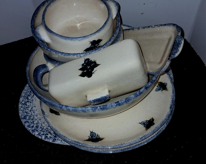 Maine Country Stoneware Blueberry Plate Hand painted  9 Pieces Set