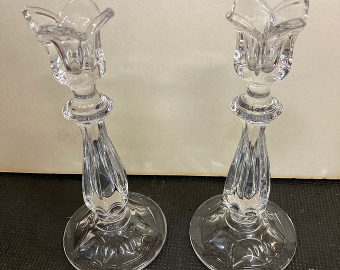Set of Vintage Gorham Viscount Crystal Candleholders Tulip Pattern - West Germany