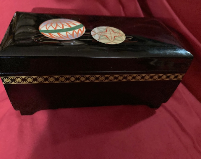 Vintage Japanese Music Jewelry Box Black Lacqured inside Mirror and  Red Velvet