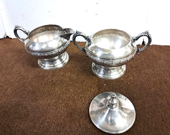 Sheridan Silver Co. Silver on Copper  Creamer  and  Sugar Bowl With Lid