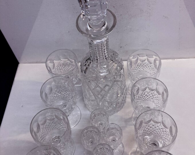 Vintage Waterford Crystal Decanter Set: Lismore Diamond Cut, 12 Pieces