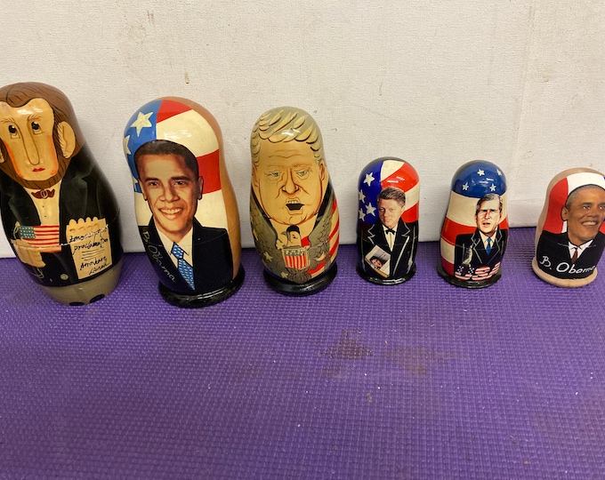 Six  Rare Vintage and Collectible Political Leaders Nesting Dolls Matryoshka 5 Piece Set,