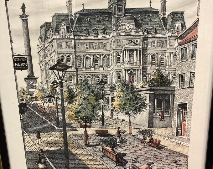 Vintage Audjelko Art Etching Hand Colored,  Framed