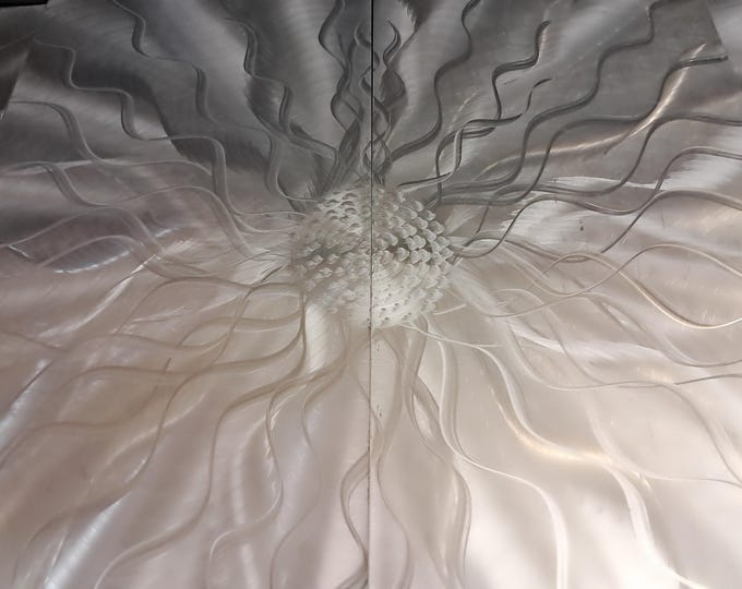 Jon Allen's Abstract Metal Wall Art , Silver Vortex  Sculpture . 4 Panels