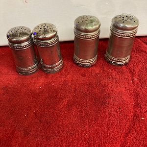 Two  Sets of 1800s  Victorian Silver Plated & Crystal Salt and Pepper Shakers