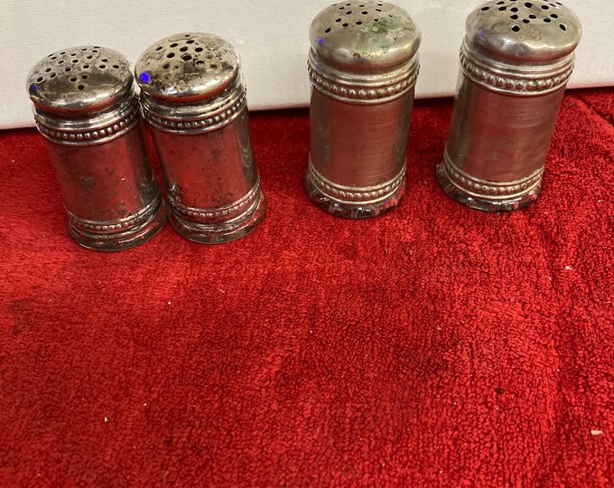 Two  Sets of 1800s  Victorian Silver Plated & Crystal Salt and Pepper Shakers