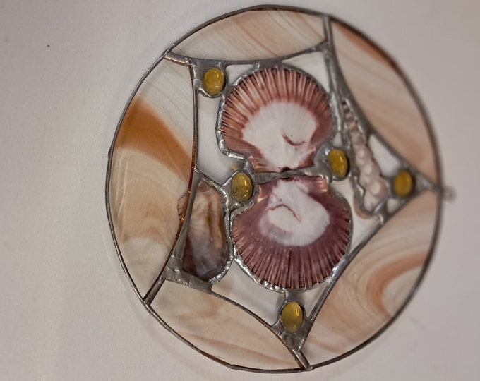 Handmade Stained Glass   Sun Catcher With Sea  Shels