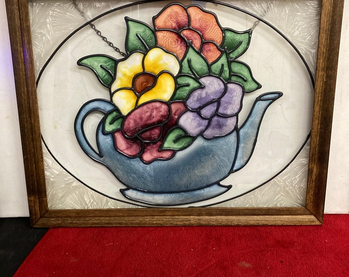 Decorative Hand Painted Stained Glass Window Sun Catcher/ in a Cornfield Flowers Design.