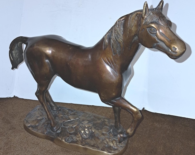 Solid Bronze Mare and Foal Sculpture: Equestrian Art, 15" Height