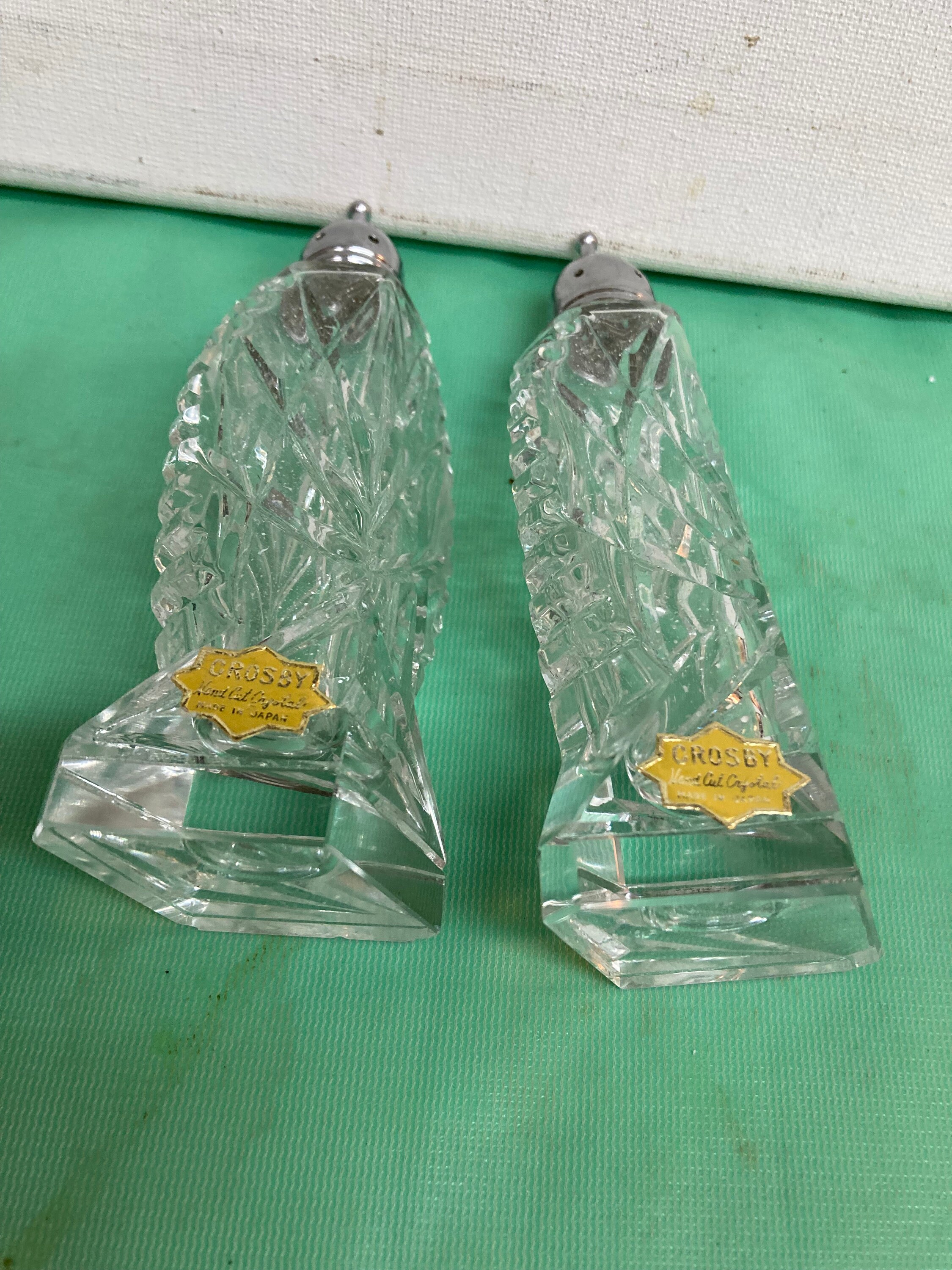 Set of Crosby Hand Cut Crystal Salt and Pepper Shakers .japan Etsy